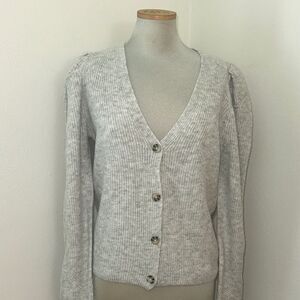 1State 1 State grey gray button cardigan sweater small s puff sleeve